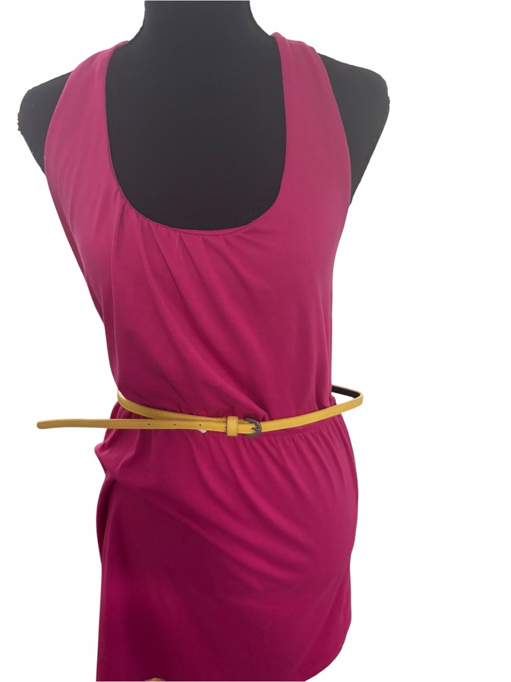 Sleeveless Magenta Scoop Neck Dress with Belt by Self Esteem